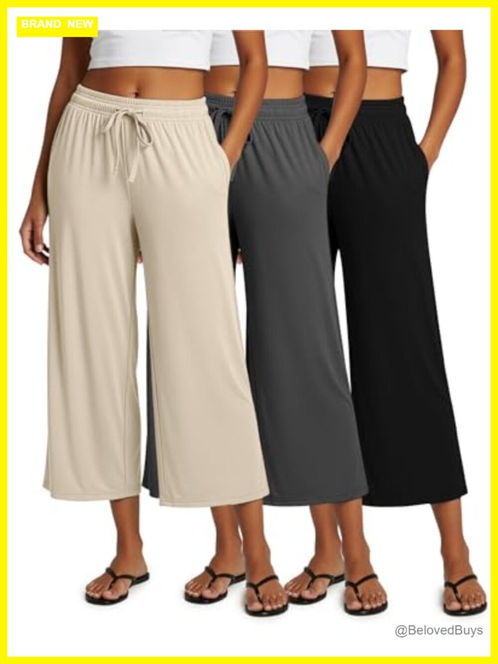 Wide Leg Capri Pants High Waist Gaucho Lounge Yoga 3 Pack